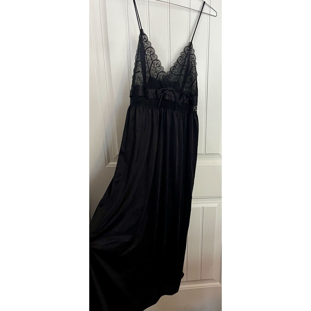VINTAGE GILEAD Black Lace Top Maxi Nightgown Large Lingerie Strappy Sexy 718